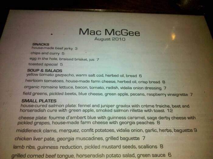 Mac McGee's Irish Pub - Decatur, GA menu_pic