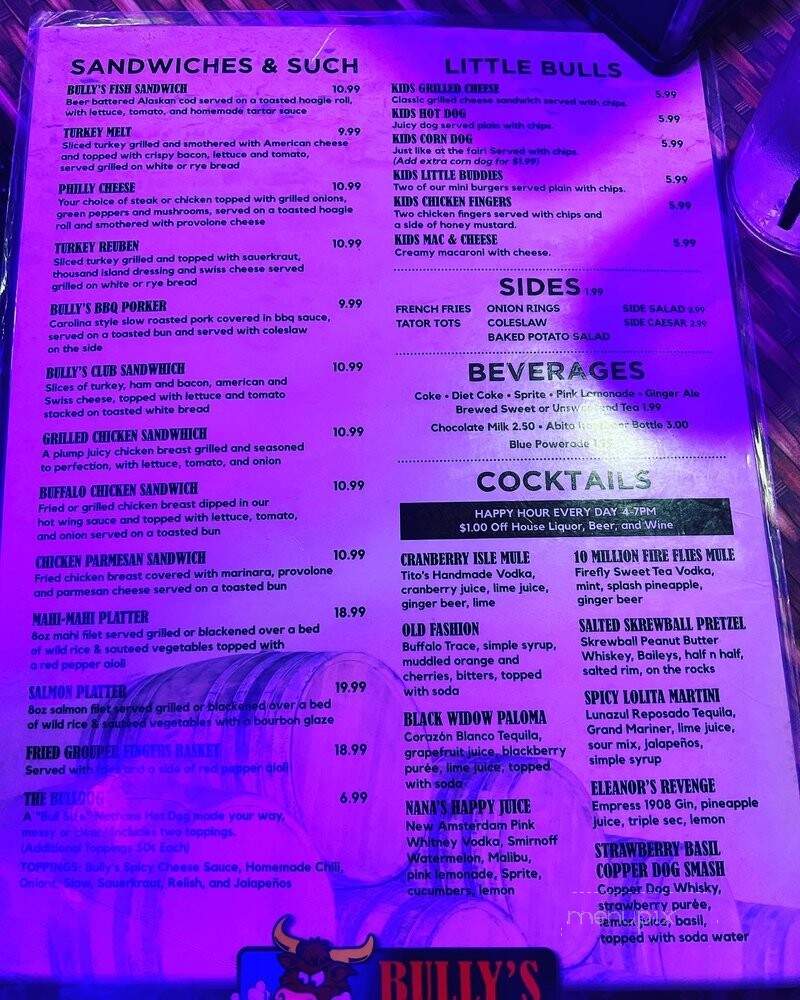 Bully's Pub - North Myrtle Beach, SC menu_pic