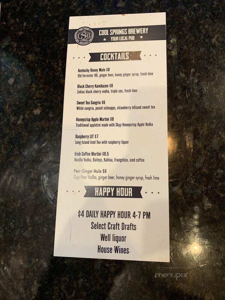 Coolspring's Brewery - Franklin, TN menu_pic