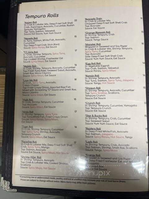 Kaizen Fusion Roll & Sushi - Las Vegas, NV menu_pic