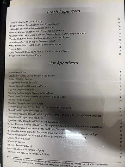 Kaizen Fusion Roll & Sushi - Las Vegas, NV menu_pic
