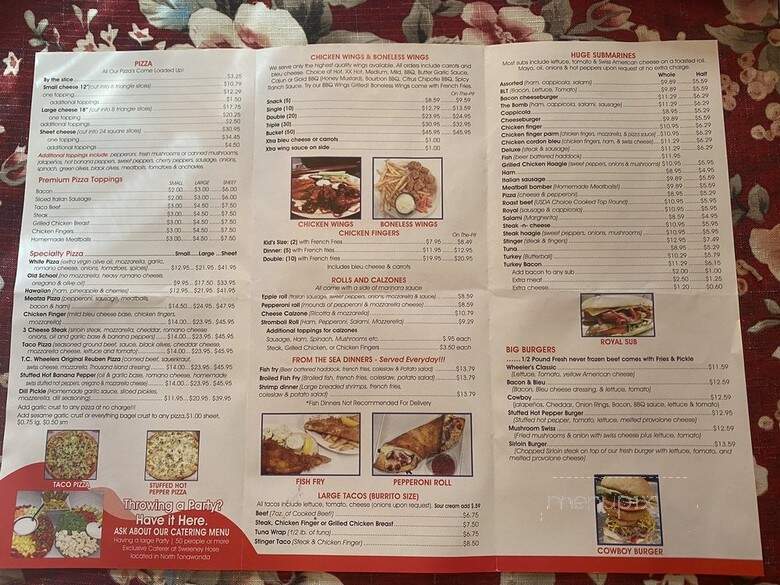 T.C. Wheelers - Tonawanda, NY menu_pic