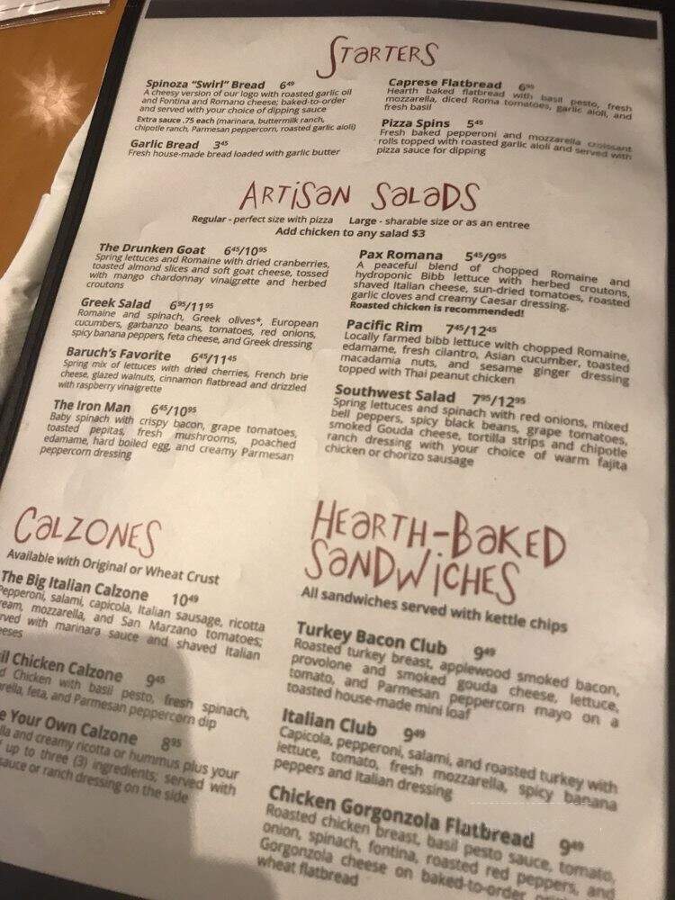 Spinoza's Gourmet Pizza & Salads - Beavercreek, OH menu_pic
