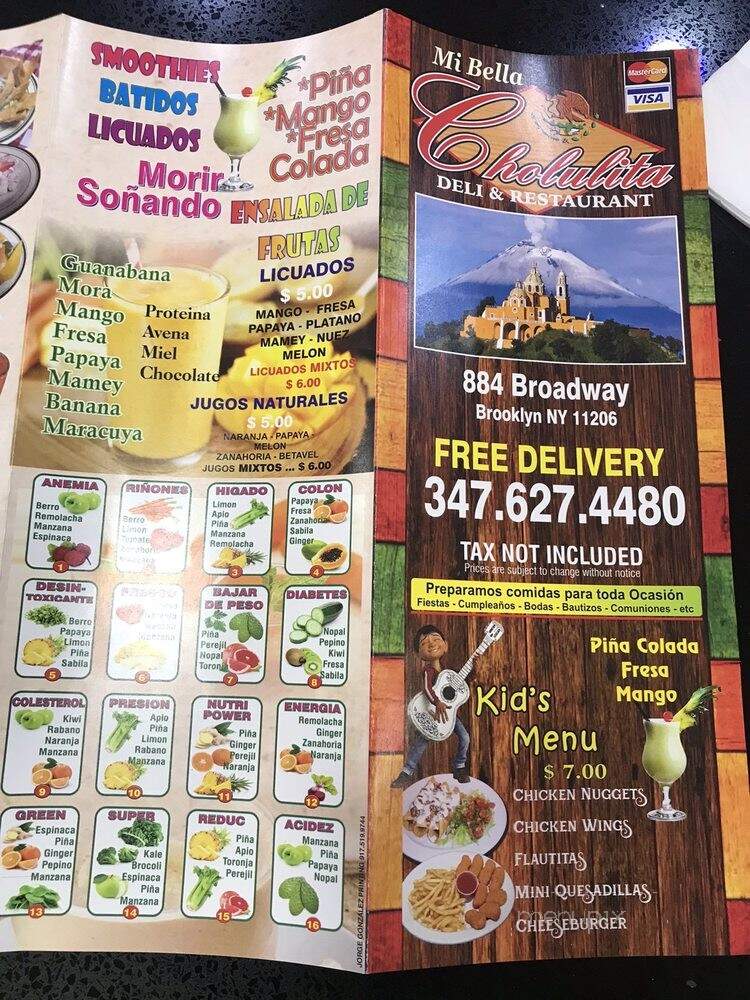 Cholula Bella Deli - Brooklyn, NY menu_pic