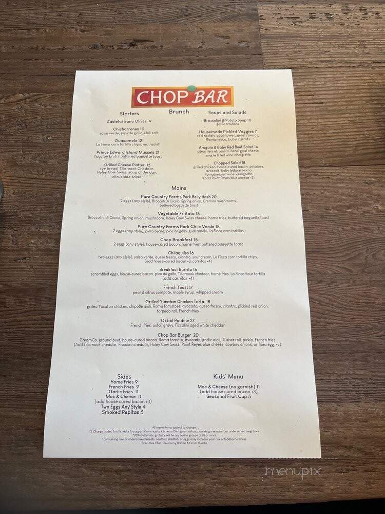 Chop Bar - Oakland, CA menu_pic