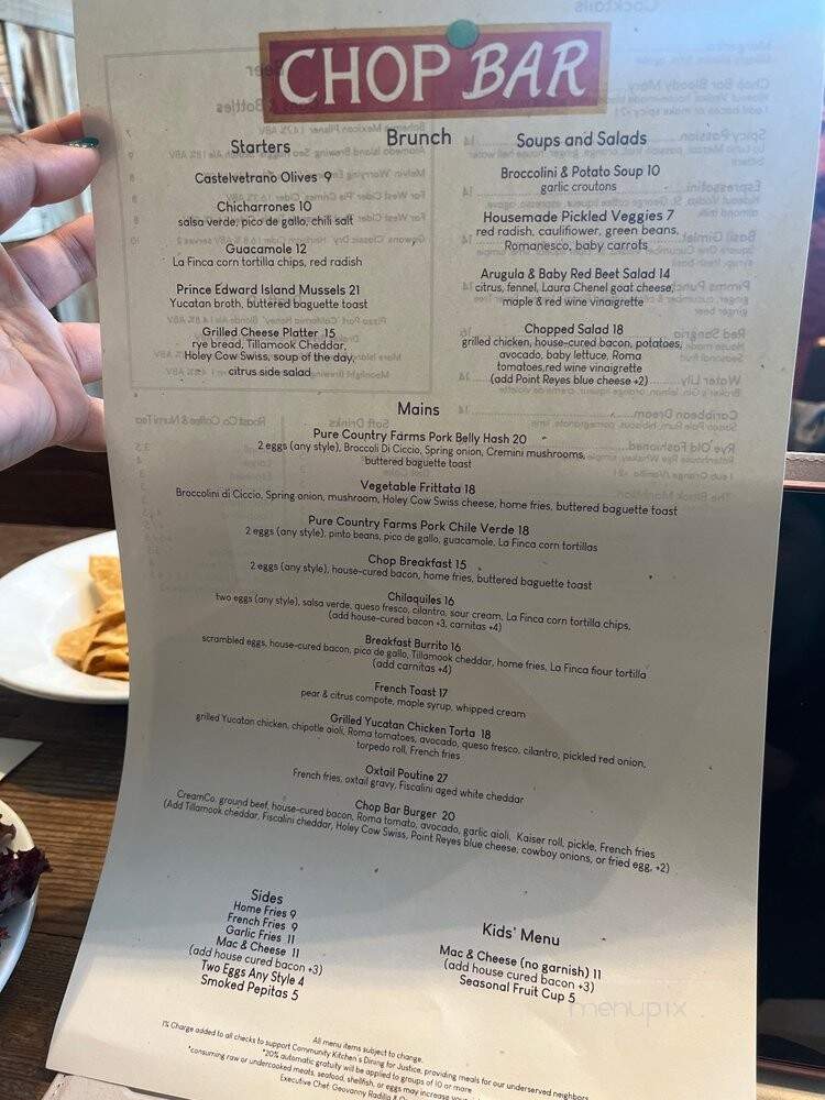 Chop Bar - Oakland, CA menu_pic