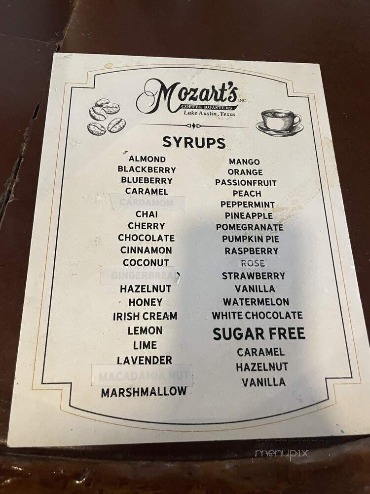 Mozart's Coffee Roasters - Austin, TX menu_pic