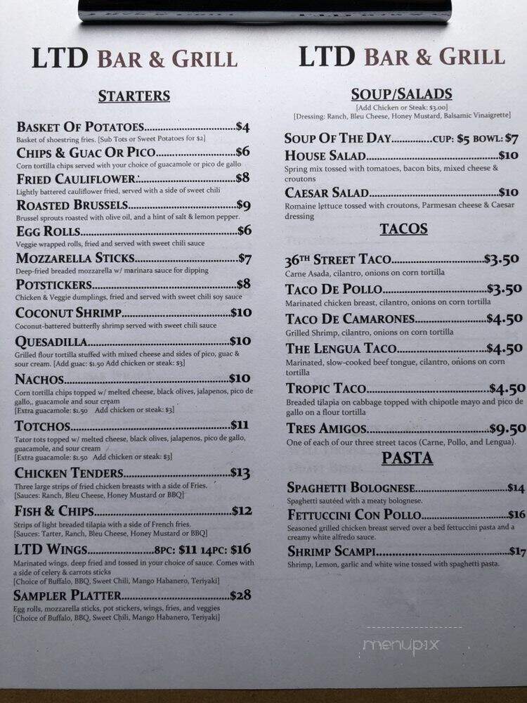 LTD Bar and Grill - Seattle, WA menu_pic