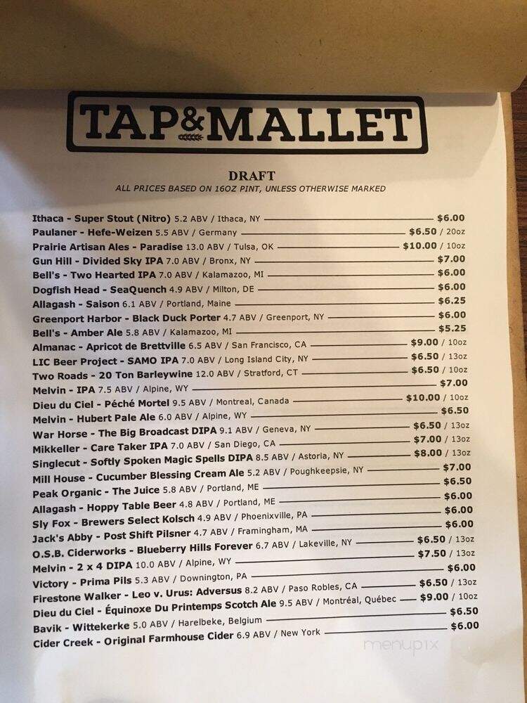 Tap & Mallet - Rochester, NY menu_pic