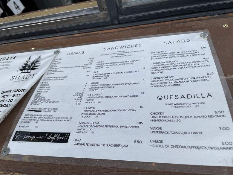 Shady Coffee and Tea - Roseville, CA menu_pic