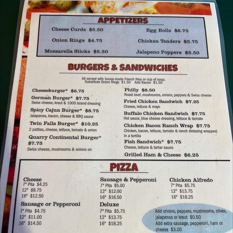 Dee's South Shore Bar - Port Wing, WI menu_pic