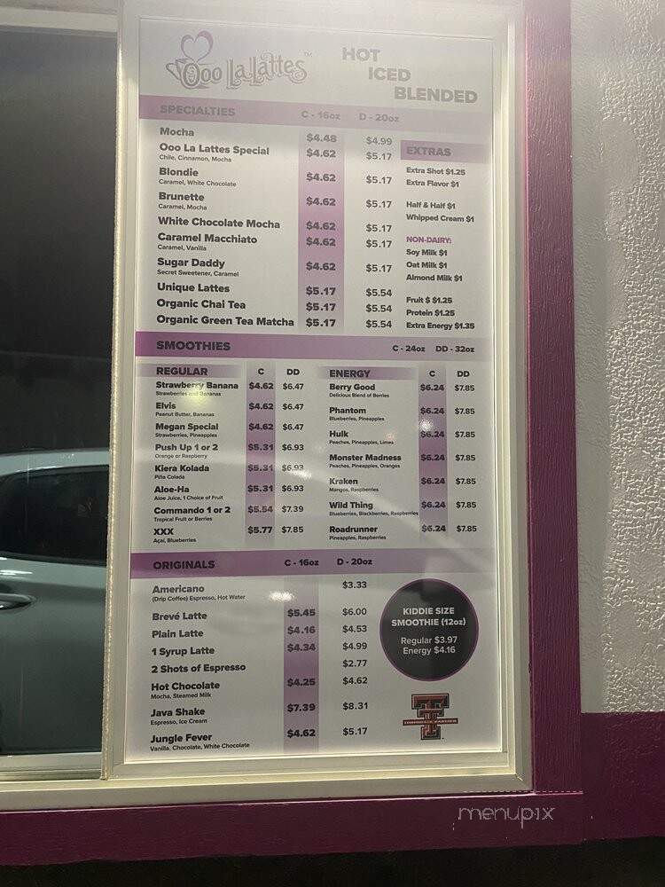 Ooo La Lattes - Lubbock, TX menu_pic
