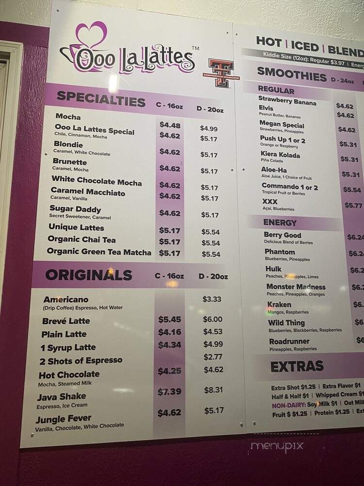 Ooo La Lattes - Lubbock, TX menu_pic