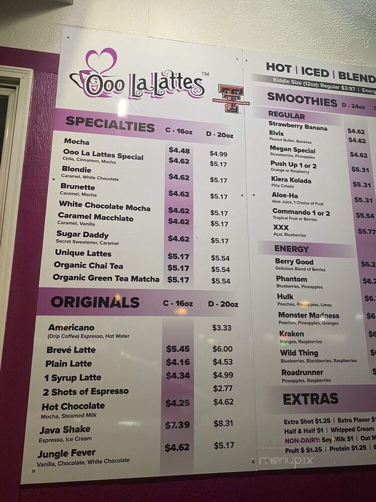 Ooo La Lattes - Lubbock, TX menu_pic