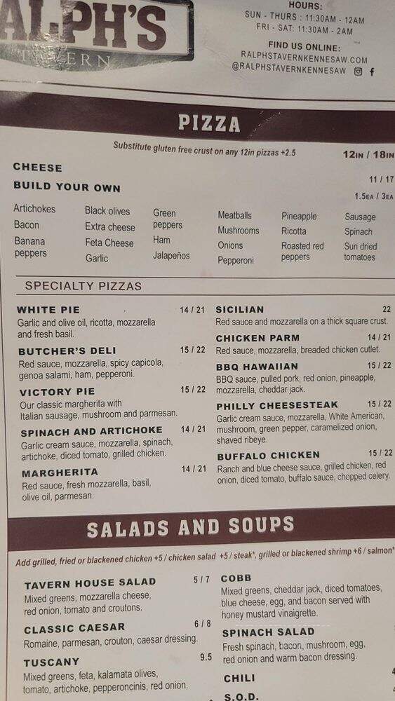 Ralph's Tavern - Kennesaw, GA menu_pic