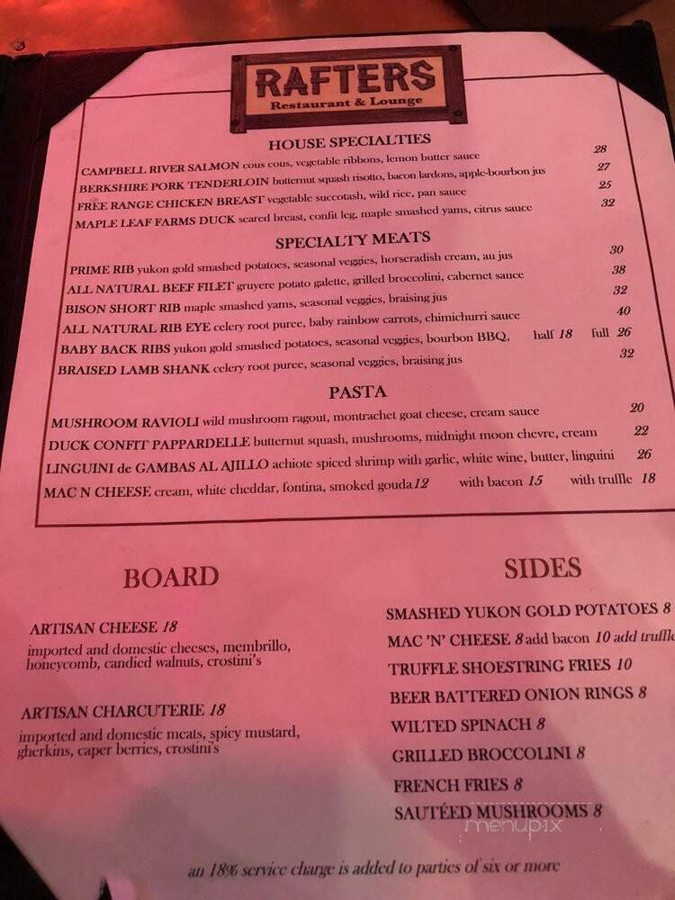Rafters - Mammoth Lakes, CA menu_pic