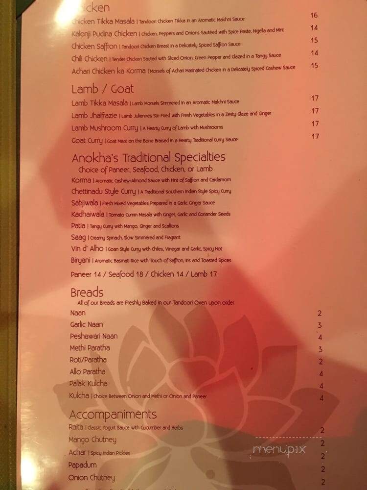 Anokha Unique Cuisine of India - Richmond, VA menu_pic