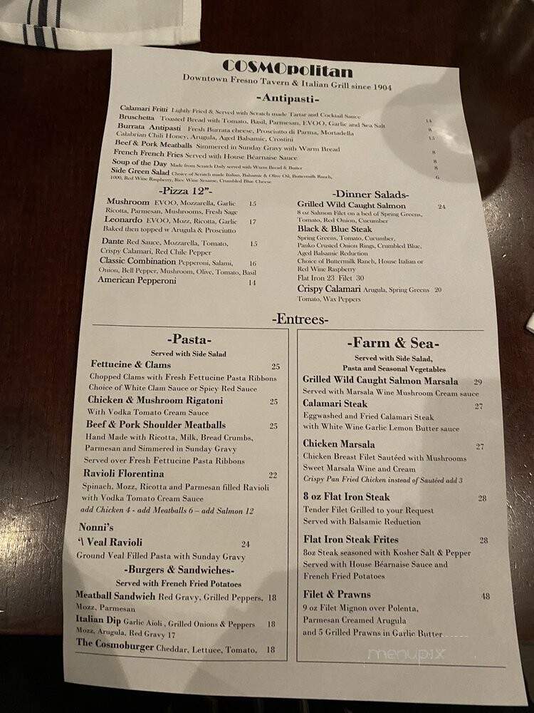 Cosmopolitan Tavern - Fresno, CA menu_pic