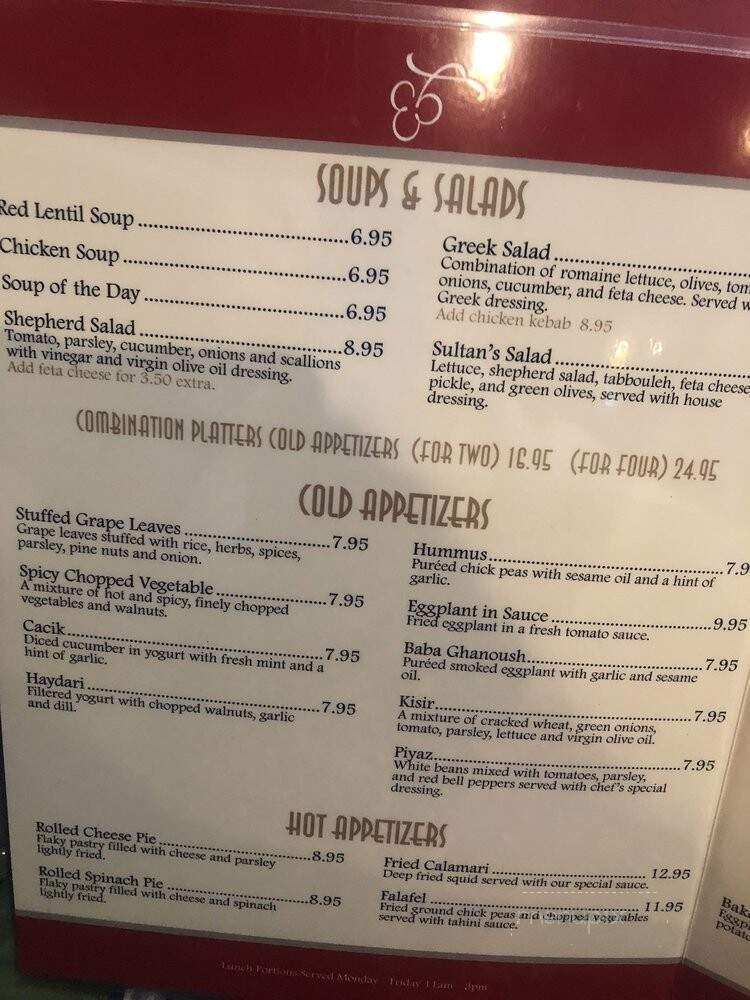 Sultan's Mediterranean Cuisine - West Chester, OH menu_pic