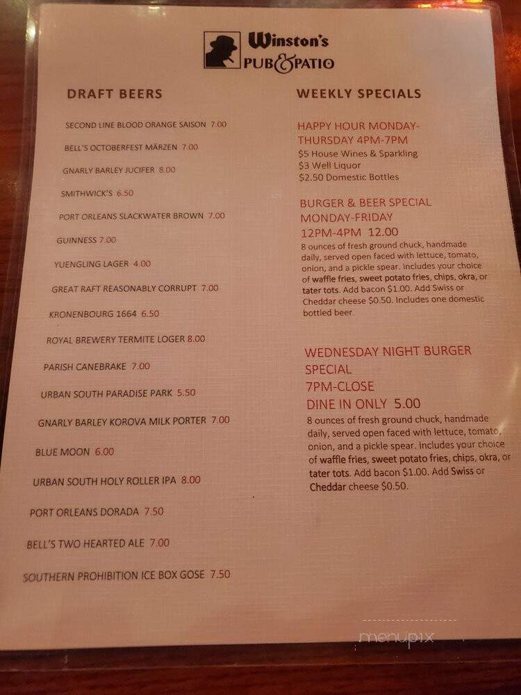 Winston's Pub - Metairie, LA menu_pic