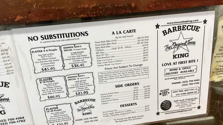Orignal Texas Barbecue King - Los Angeles, CA menu_pic