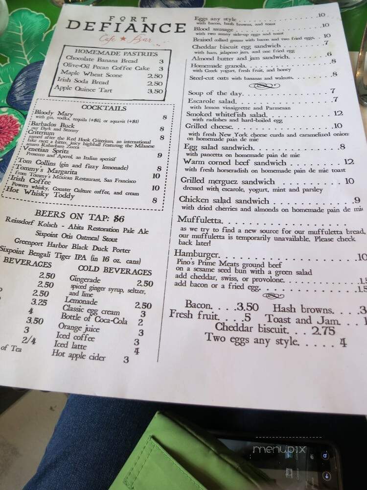 Fort Defiance - Brooklyn, NY menu_pic