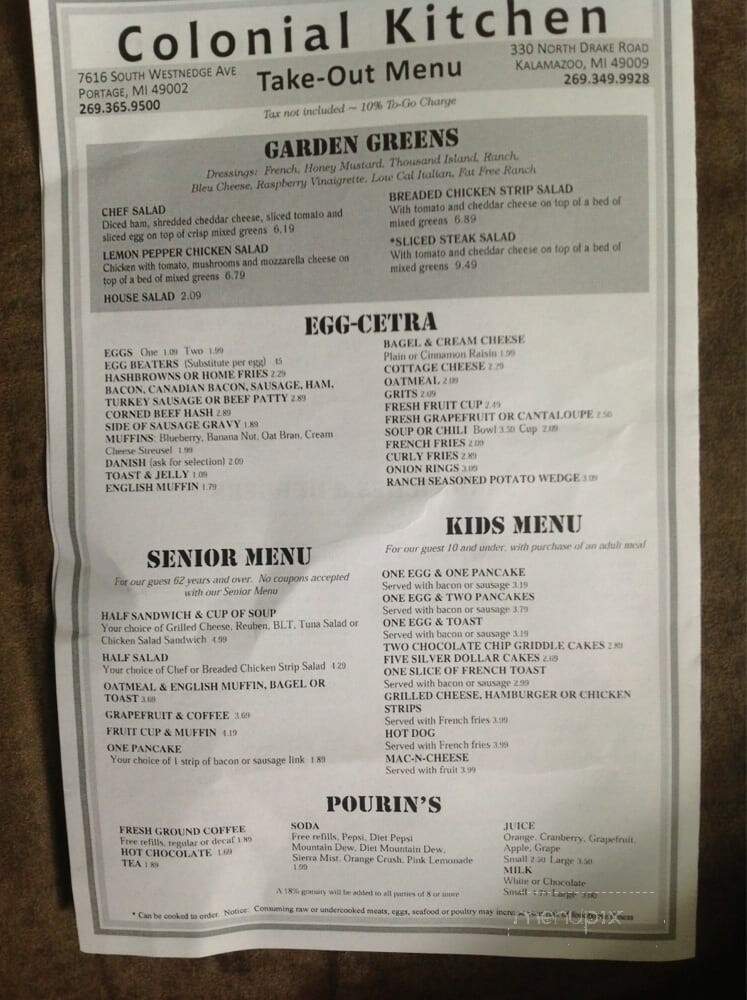 Colonial Kitchen Pancake House - Portage, MI menu_pic