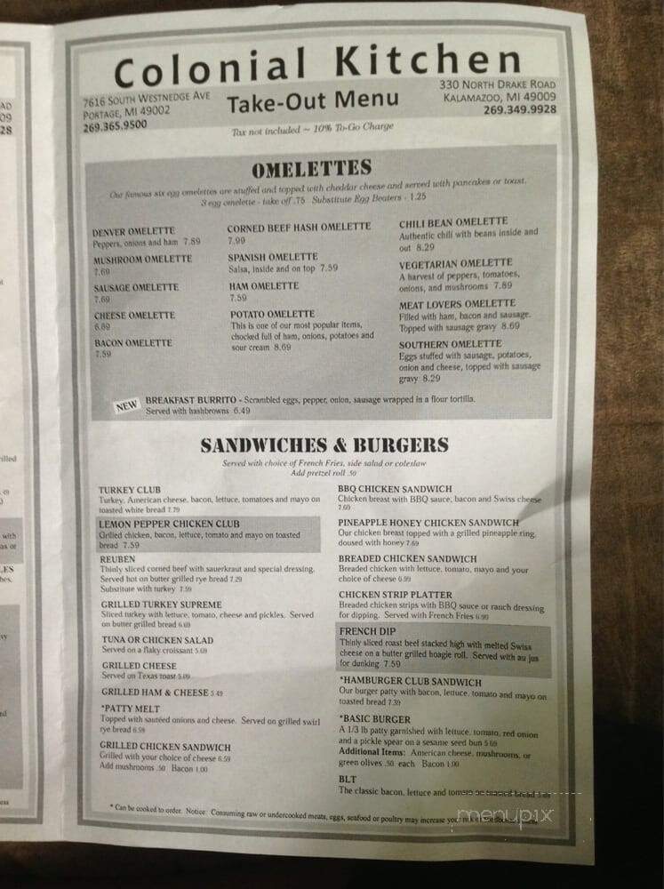 Colonial Kitchen Pancake House - Portage, MI menu_pic
