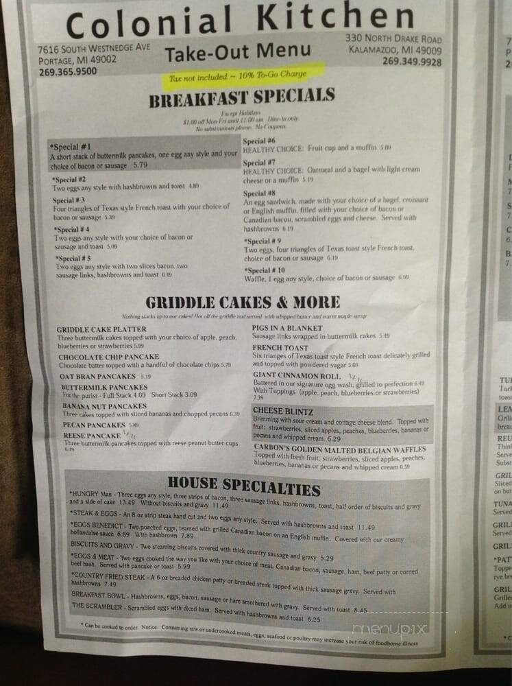 Colonial Kitchen Pancake House - Portage, MI menu_pic