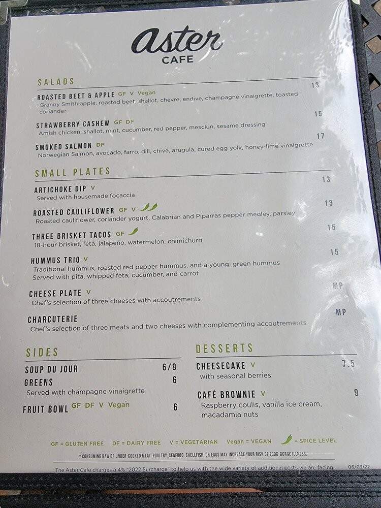 Aster Cafe - Minneapolis, MN menu_pic