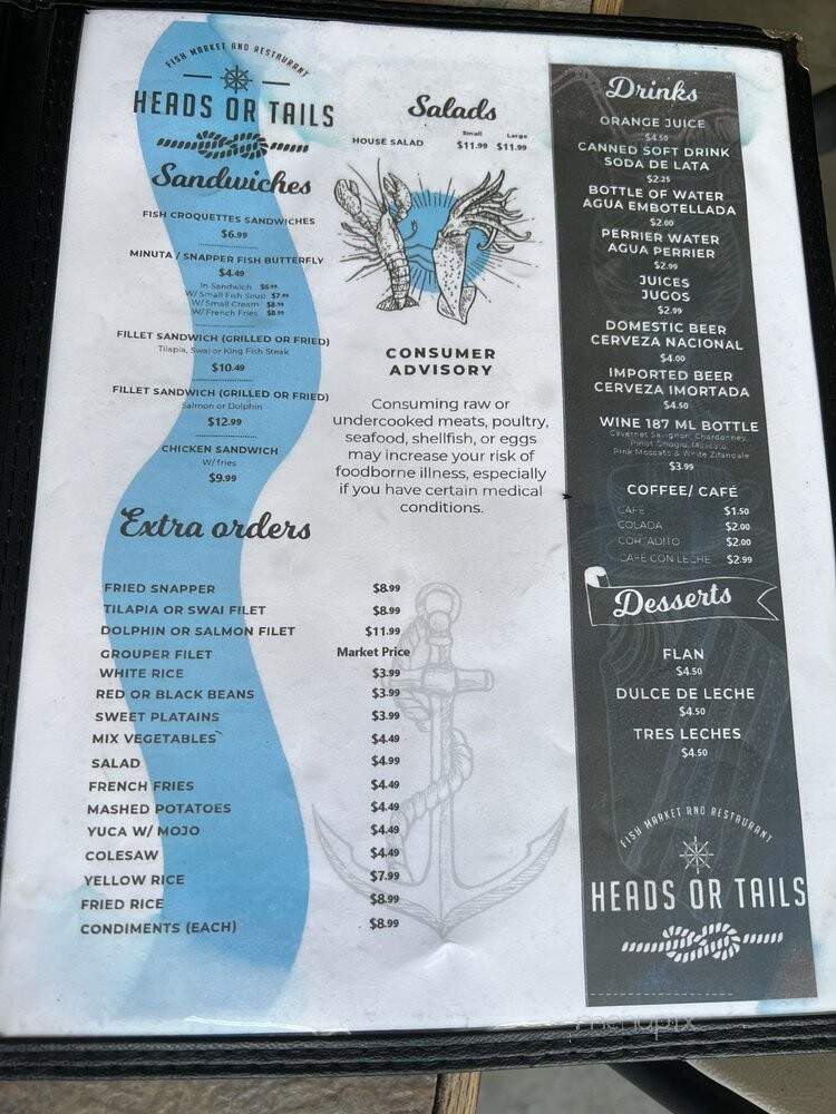 Heads Or Tails Seafood - Miami, FL menu_pic