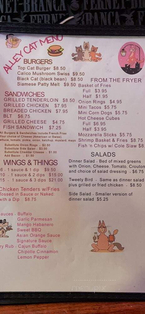 Alley Cat Lounge - Indianapolis, IN menu_pic