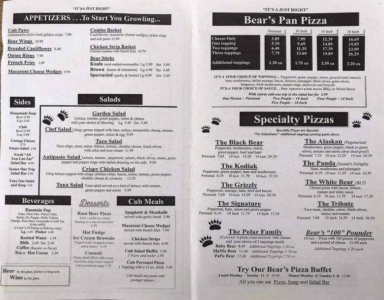 Buccilli's Pizza - Grayling, MI menu_pic