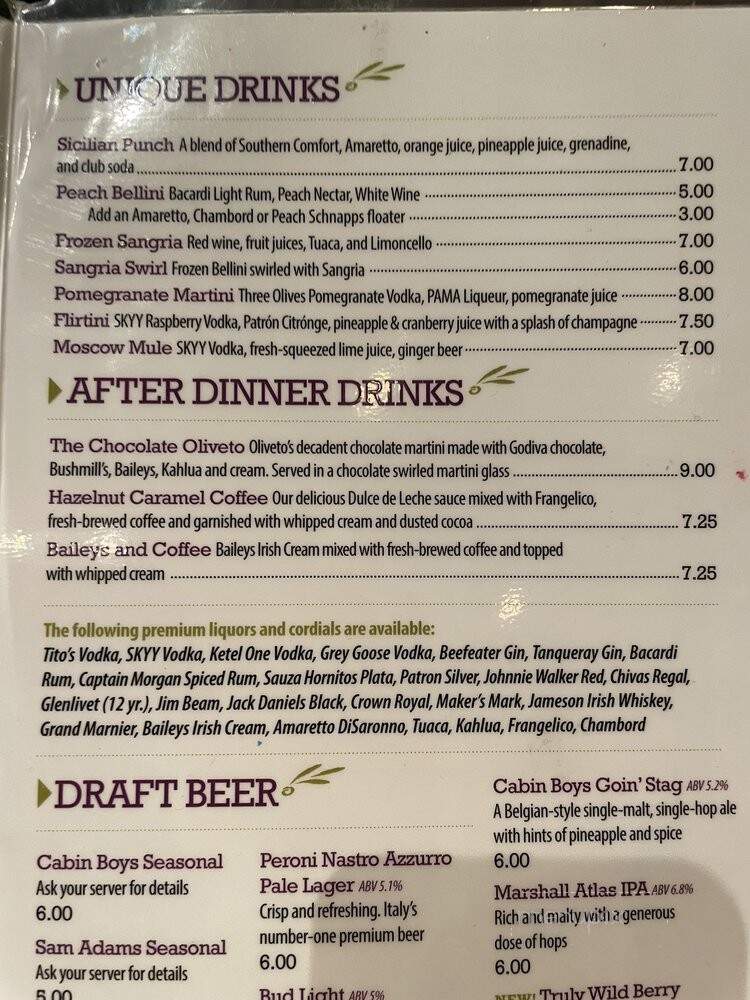 Oliveto Italian Bistro - Tulsa, OK menu_pic