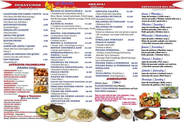 Mi Colombia Bakery - Miami Beach, FL menu_pic