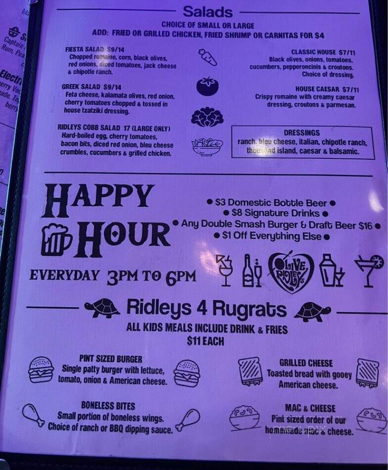 Olive Ridleys - Plattsburgh, NY menu_pic
