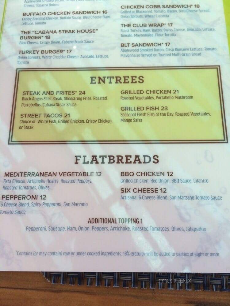 Cabana Grille - Las Vegas, NV menu_pic