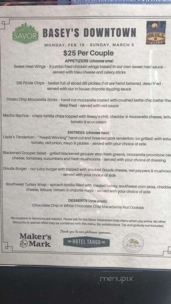 Basey's Downtown Grill & Spirits - Indianapolis, IN menu_pic