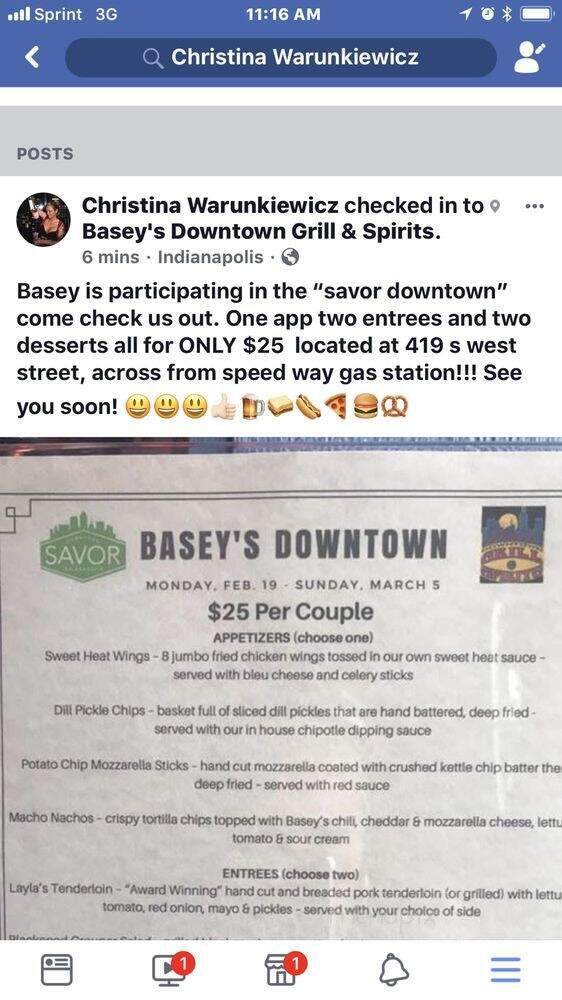 Basey's Downtown Grill & Spirits - Indianapolis, IN menu_pic