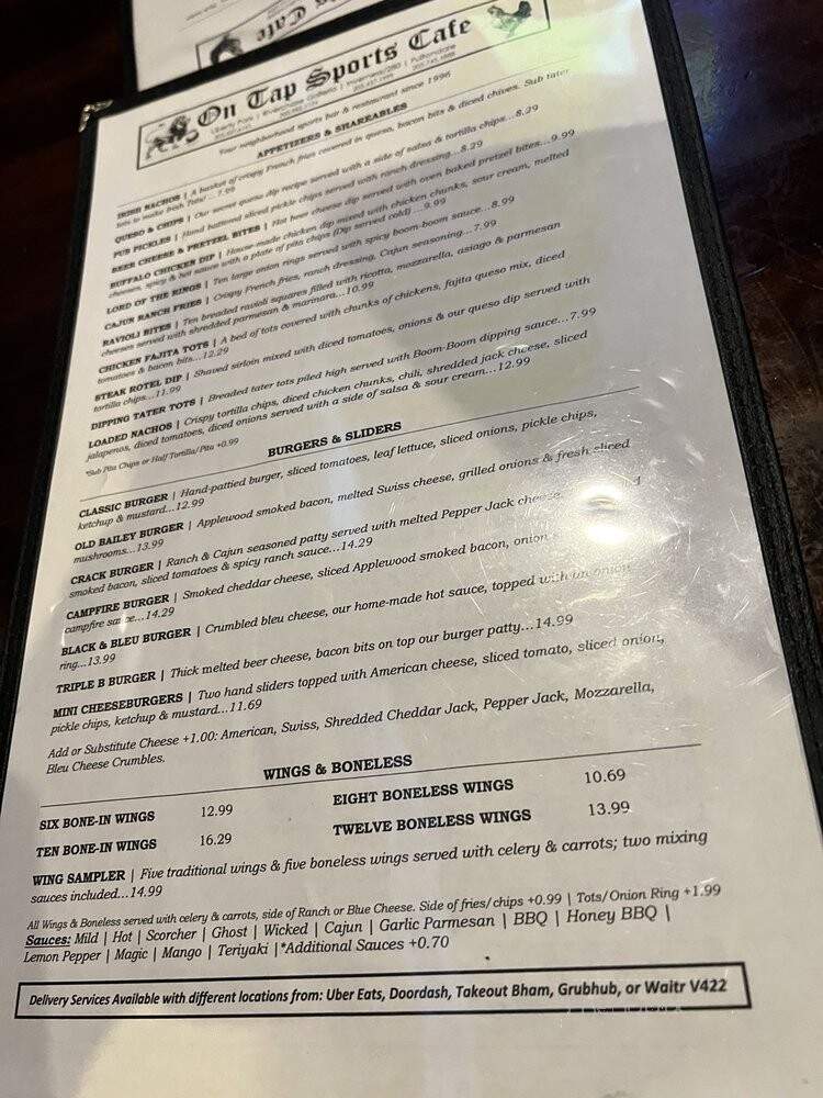 On Tap Sports Cafe Galleria - Birmingham, AL menu_pic