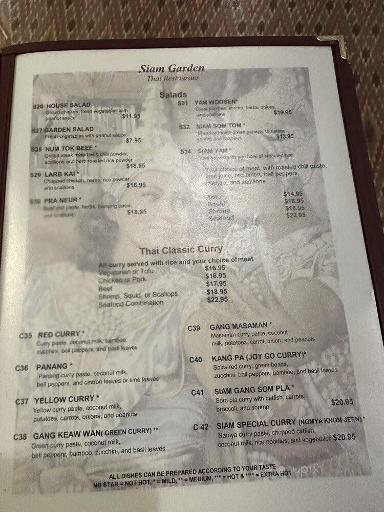 Siam Garden Thai - Charlotte, NC menu_pic