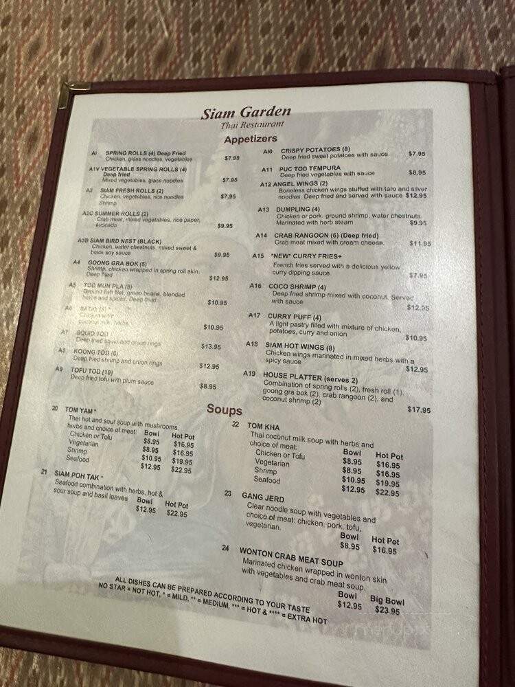 Siam Garden Thai - Charlotte, NC menu_pic