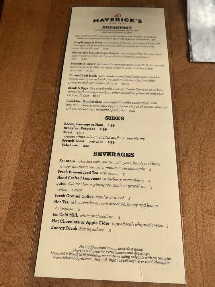 Maverick's Wood Grill - Champlin, MN menu_pic