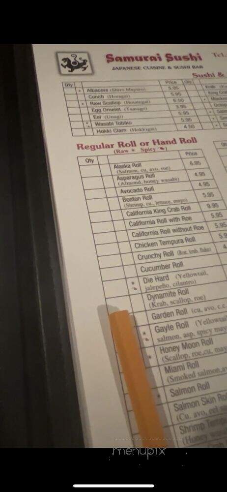 Samurai Sushi - Lake Mary, FL menu_pic