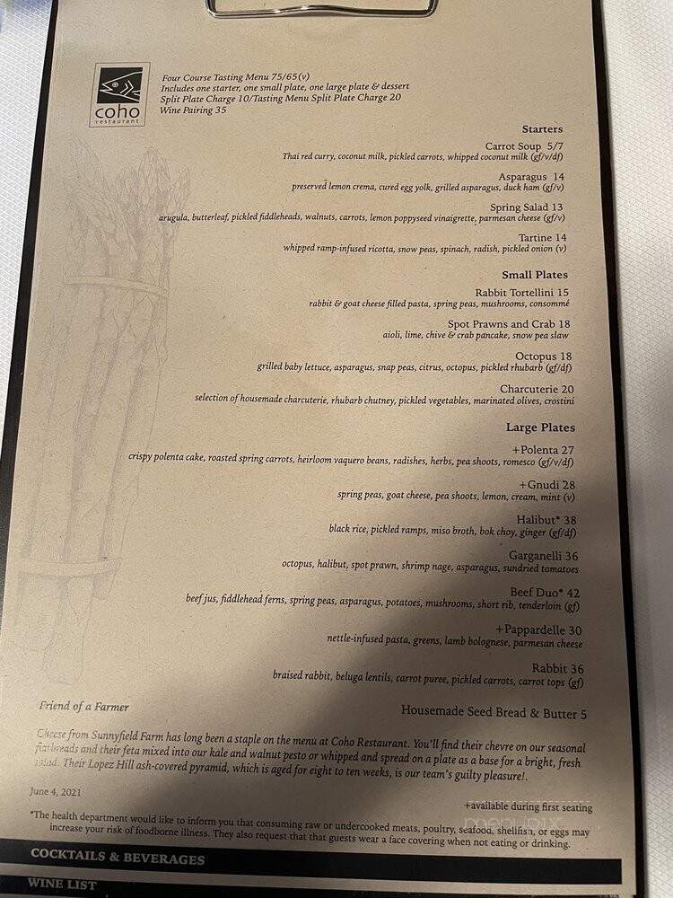 Coho Restaurant - Friday Harbor, WA menu_pic