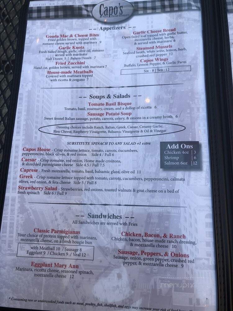 Capo's Italian Resturante - Acworth, GA menu_pic