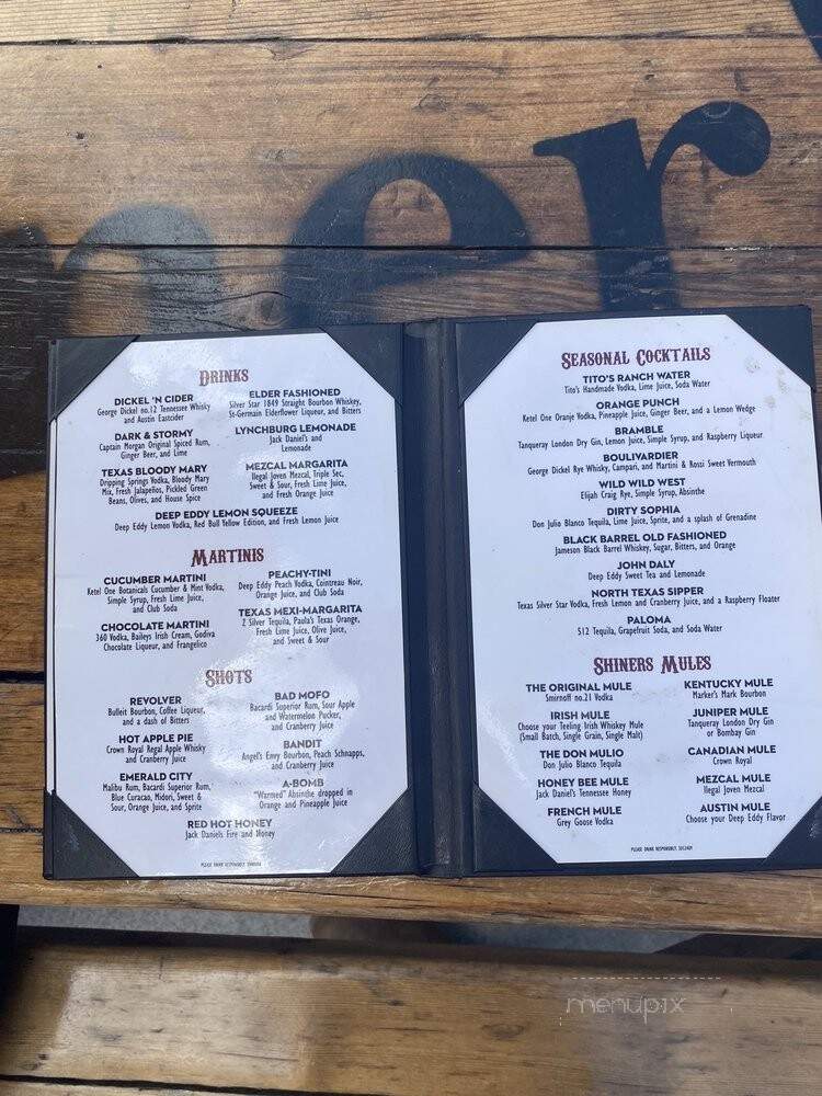 Shiner's Saloon - Austin, TX menu_pic