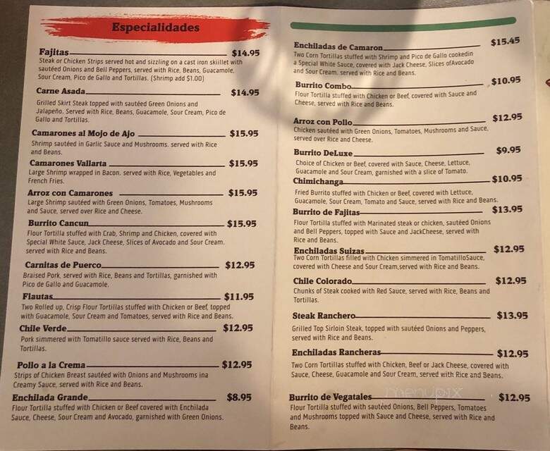 Fajitas Mexican Restaurant - Clackamas, OR menu_pic