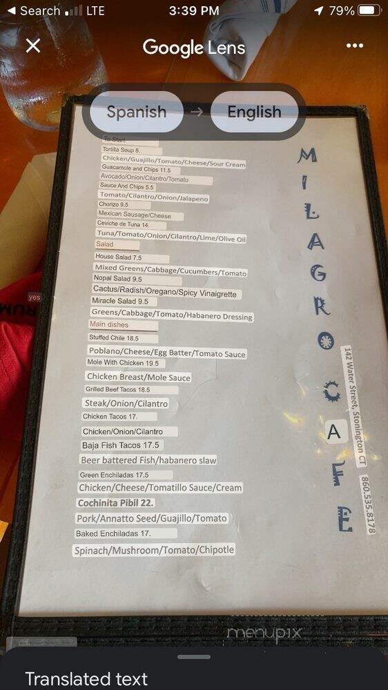Milagro - Stonington, CT menu_pic