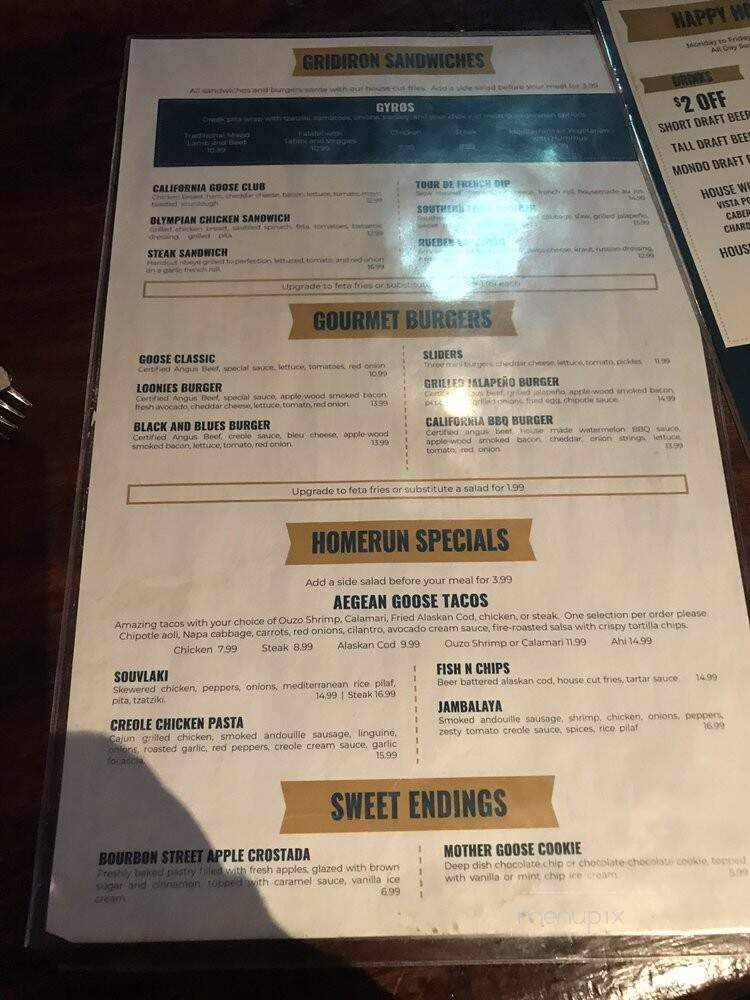 Goose Loonies - Bakersfield, CA menu_pic